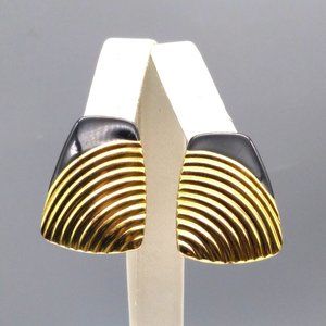 Classy Black and Gold Stud Earrings, Chic Enamel Tips give way to Gold Tone Ribs